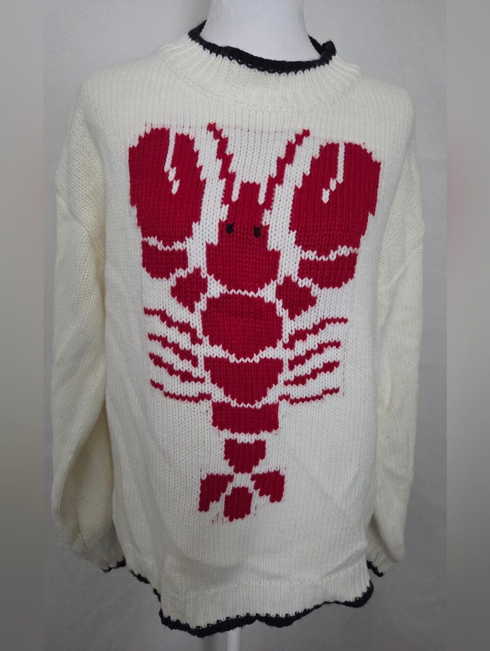 Cream Knit Sweater with Red Lobster Graphic